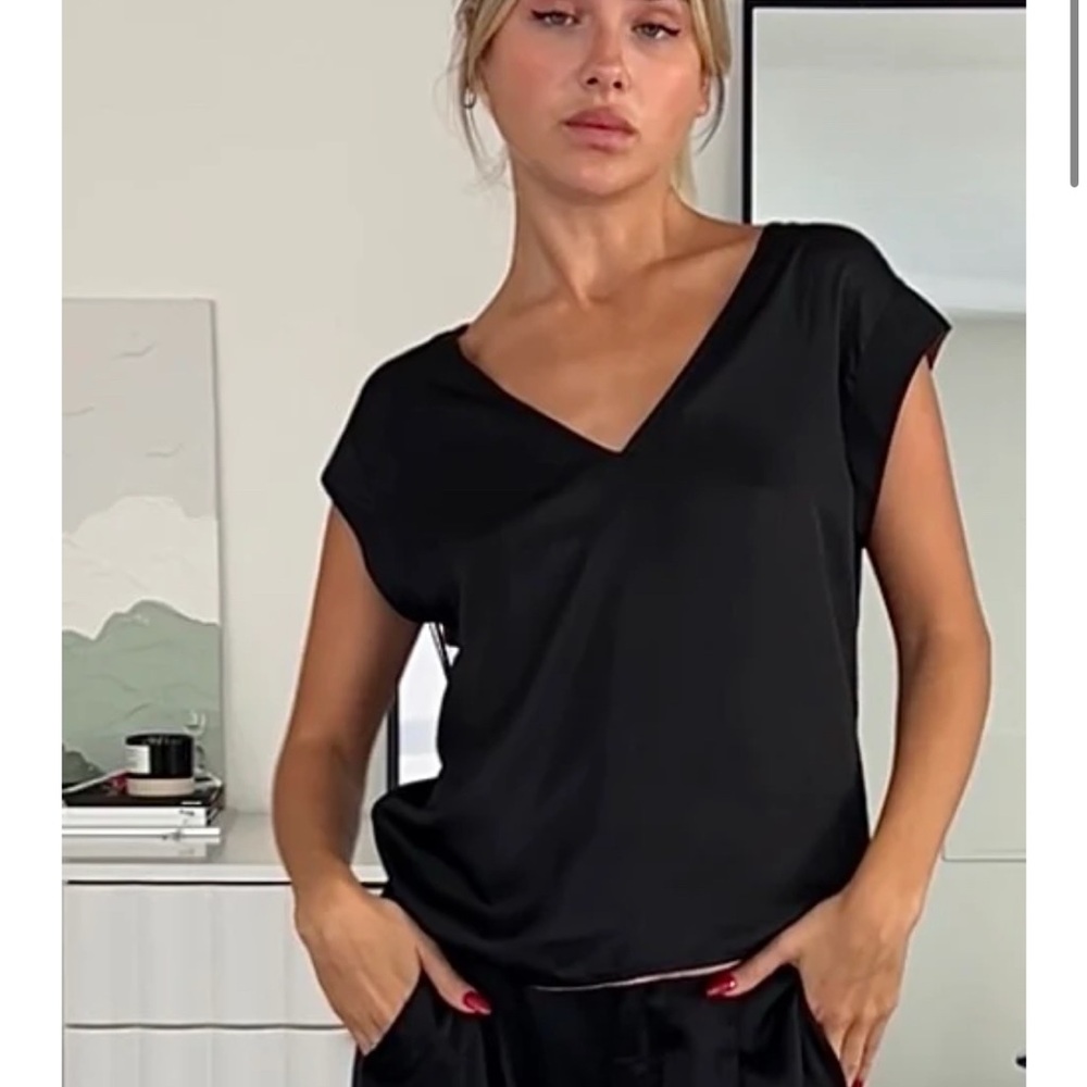 Sleek Black V-Neck Women's Blouse